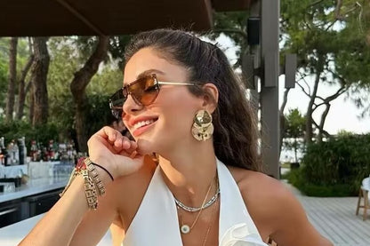 Single-Breasted Halter Crop Back Flower V-Neck Vest Accent Plain Open