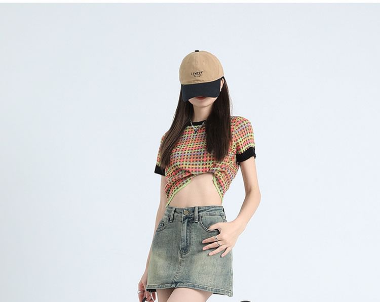 Mid Rise Washed Denim Skort