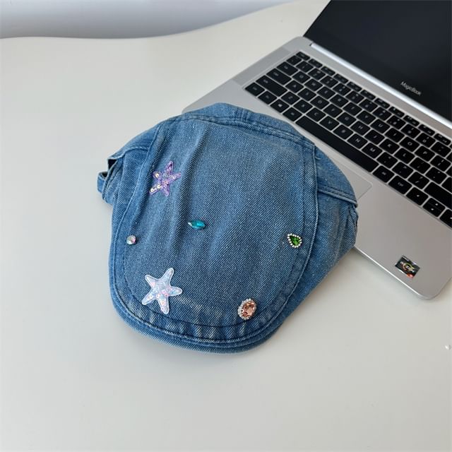 Cap Embellished Denim Flat