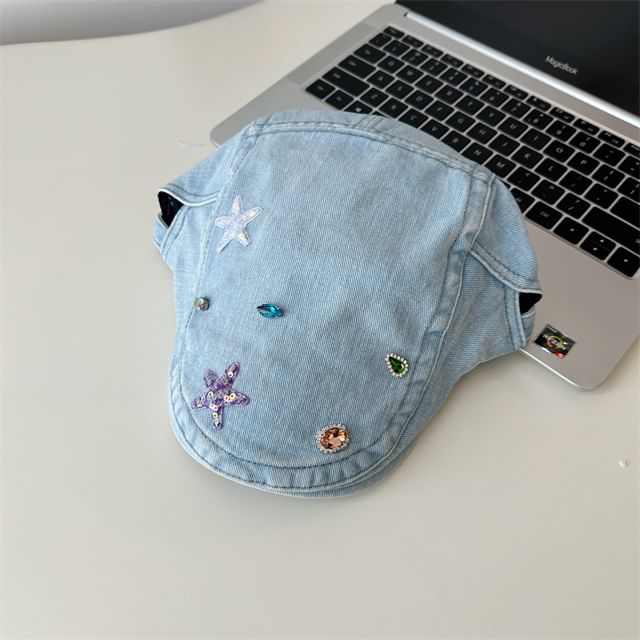 Cap Embellished Denim Flat