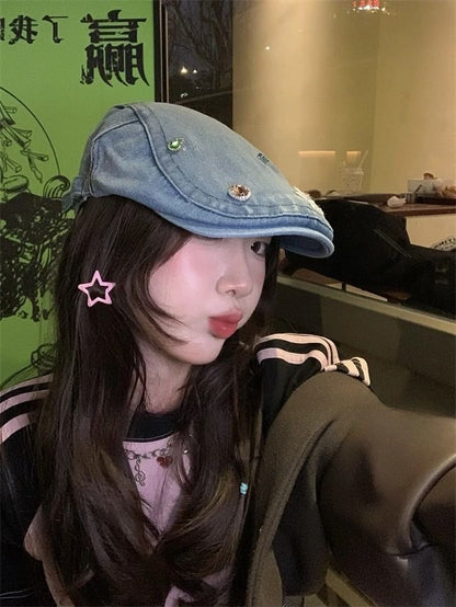 Cap Embellished Denim Flat