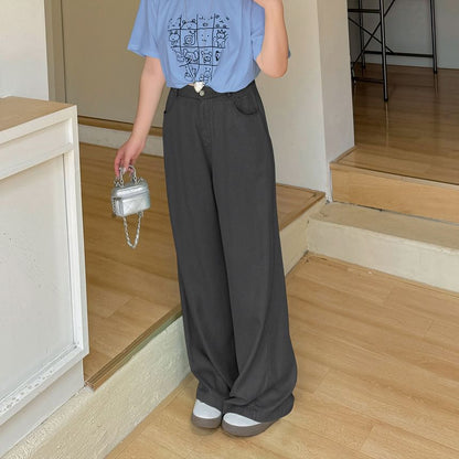 Plus Size High Rise Plain Wide Leg Jeans