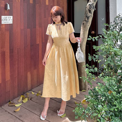 Plus Size Short-Sleeve Floral Embroidered Midi A-Line Qipao