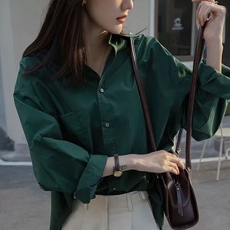 Relaxed Fit Plain Long-Sleeved Shirt