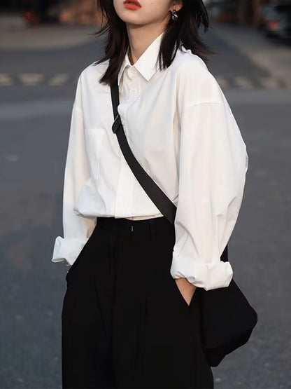 Relaxed Fit Plain Long-Sleeved Shirt
