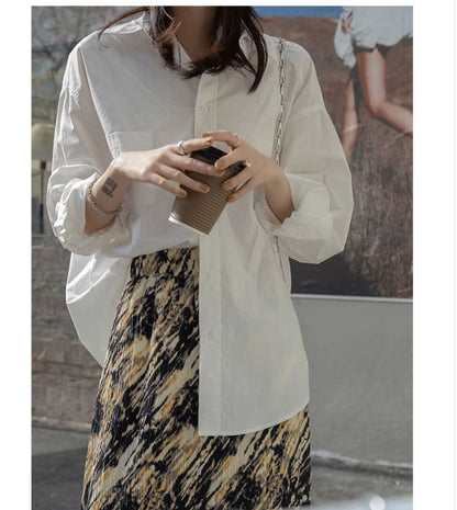 Relaxed Fit Plain Long-Sleeved Shirt