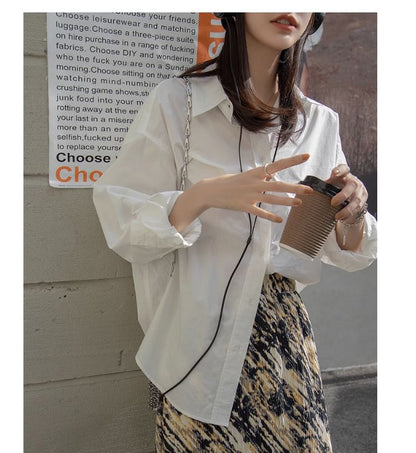 Relaxed Fit Plain Long-Sleeved Shirt
