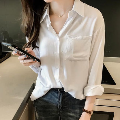 Pocketed Plain Long-Sleeved Shirt