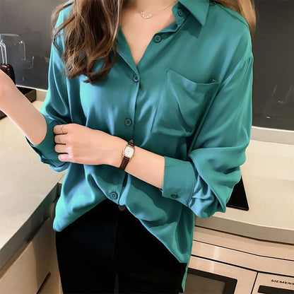 Pocketed Plain Long-Sleeved Shirt