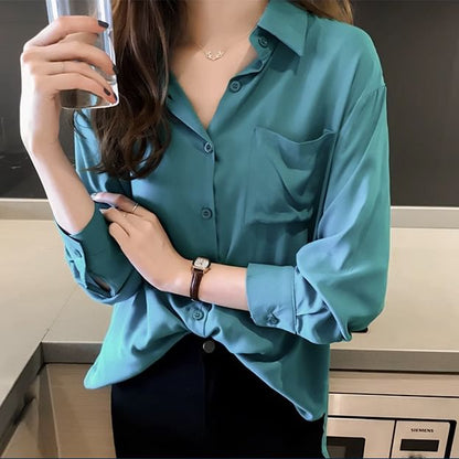Pocketed Plain Long-Sleeved Shirt