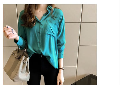 Pocketed Plain Long-Sleeved Shirt