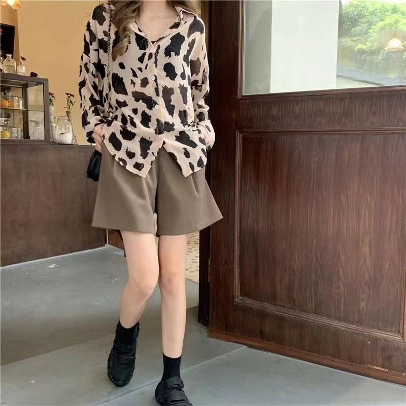 Leopard Printed Long-Sleeved Button Shirt