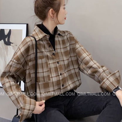 Plaid Long-Sleeved Button Shirt