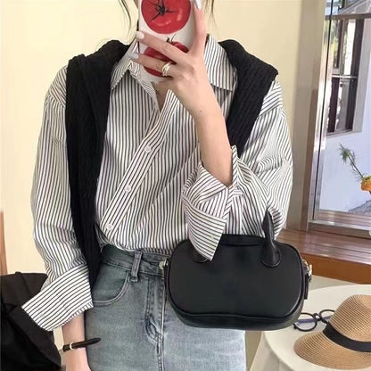 Asymmetric Striped Long-Sleeved Blouse