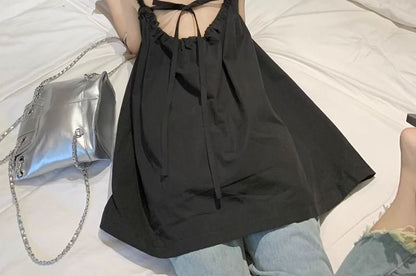 Tie-Back Ruched Plain Cami Top