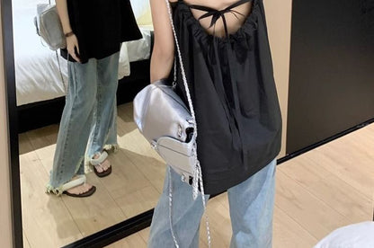 Tie-Back Ruched Plain Cami Top