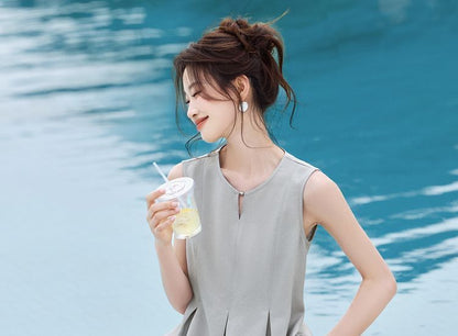 Notch Neck Peplum Blouse & High-Waisted Wide-Leg Pants Set