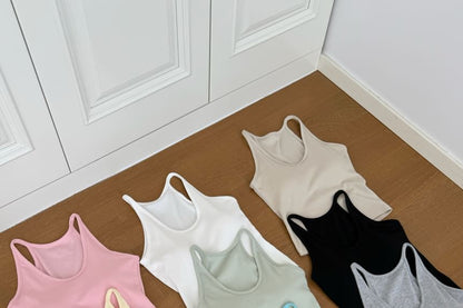 Neck Top Scoop Plain Tank Knit