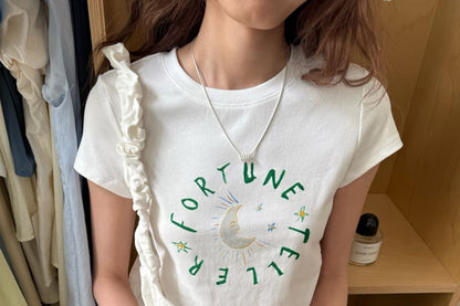 T-Shirt Lettering Short-Sleeve Crewneck Crop