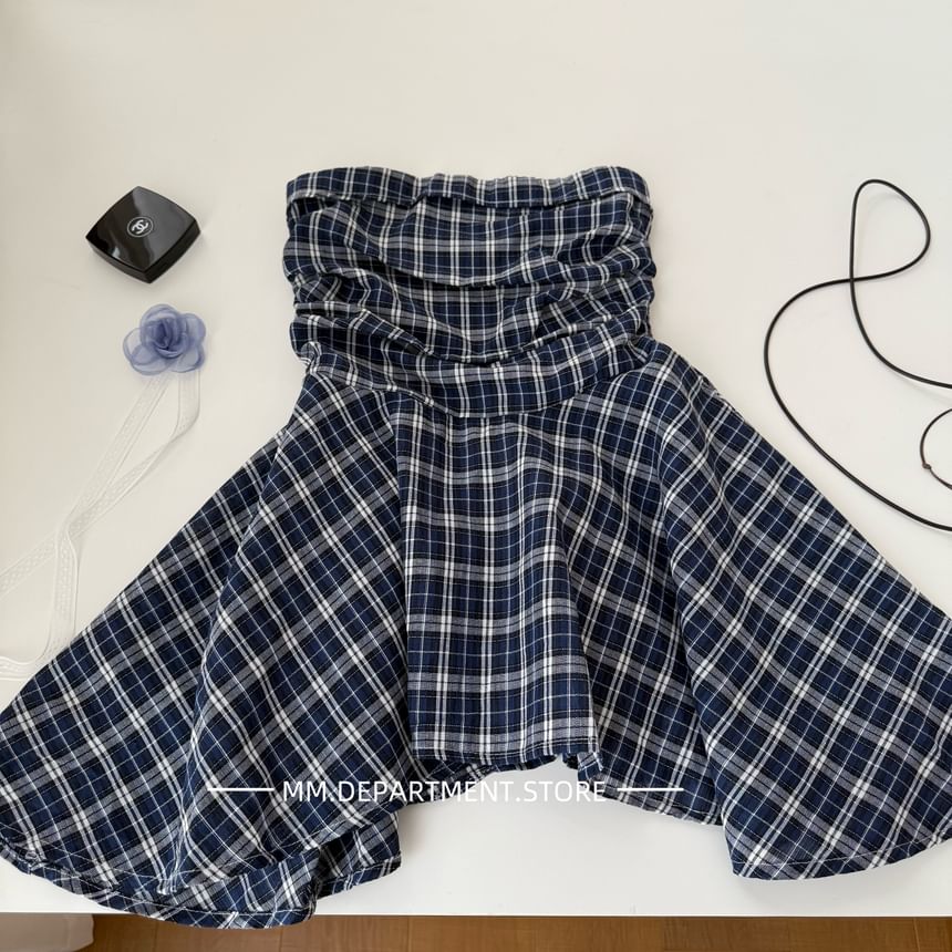 Strapless Flowy Plaid Top