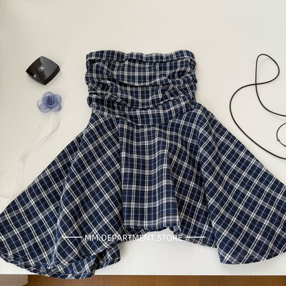Strapless Flowy Plaid Top