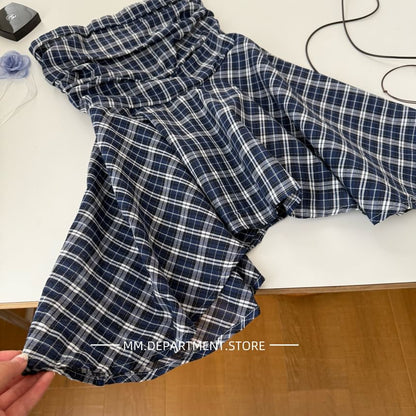 Strapless Flowy Plaid Top