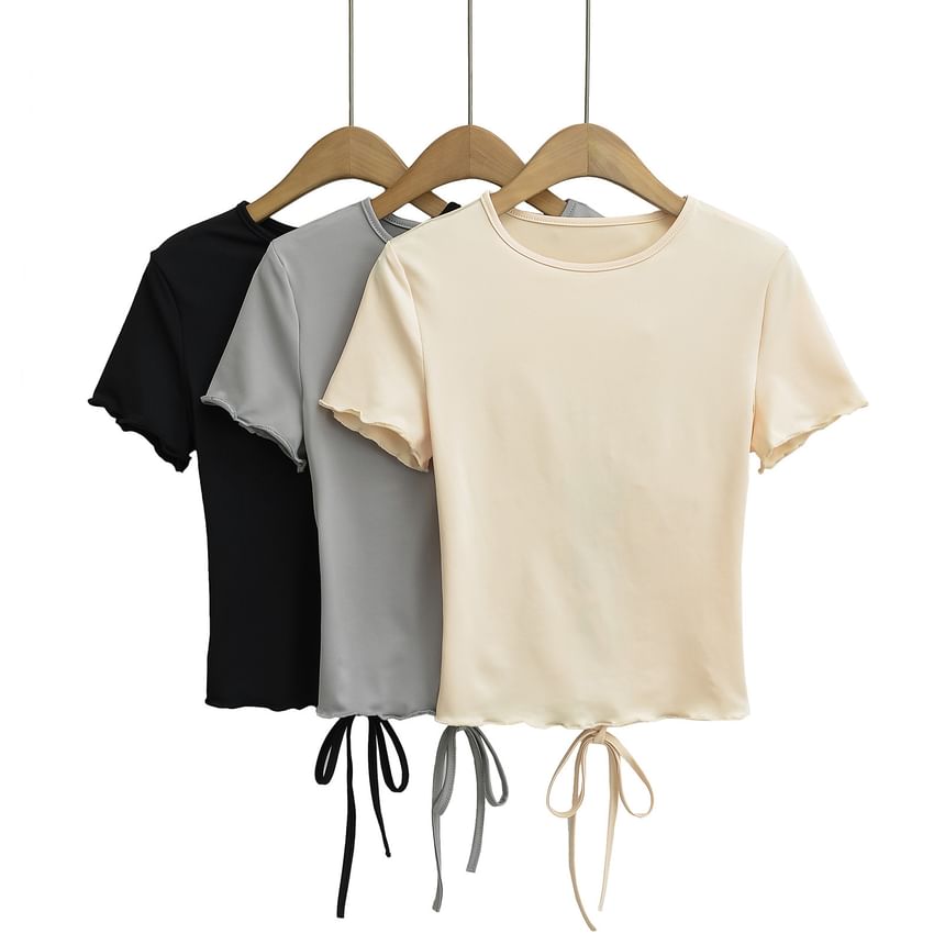 Open-Back Crew-Neck Slim Top with Short Sleeves