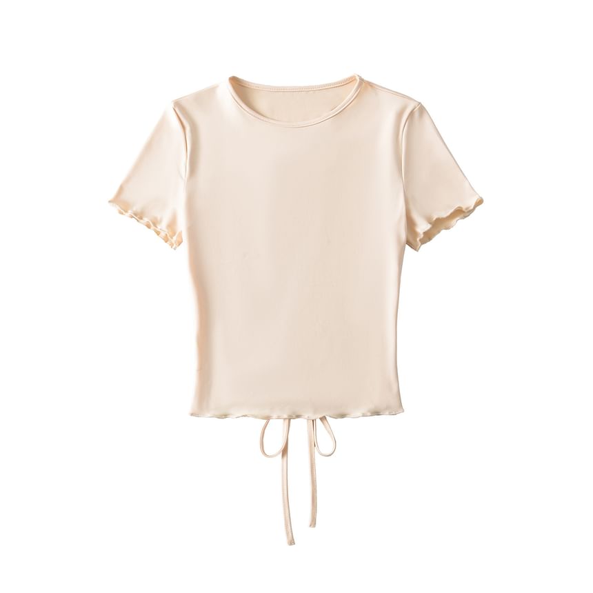 Open-Back Crew-Neck Slim Top with Short Sleeves