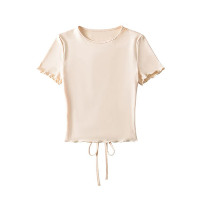 Open-Back Crew-Neck Slim Top with Short Sleeves