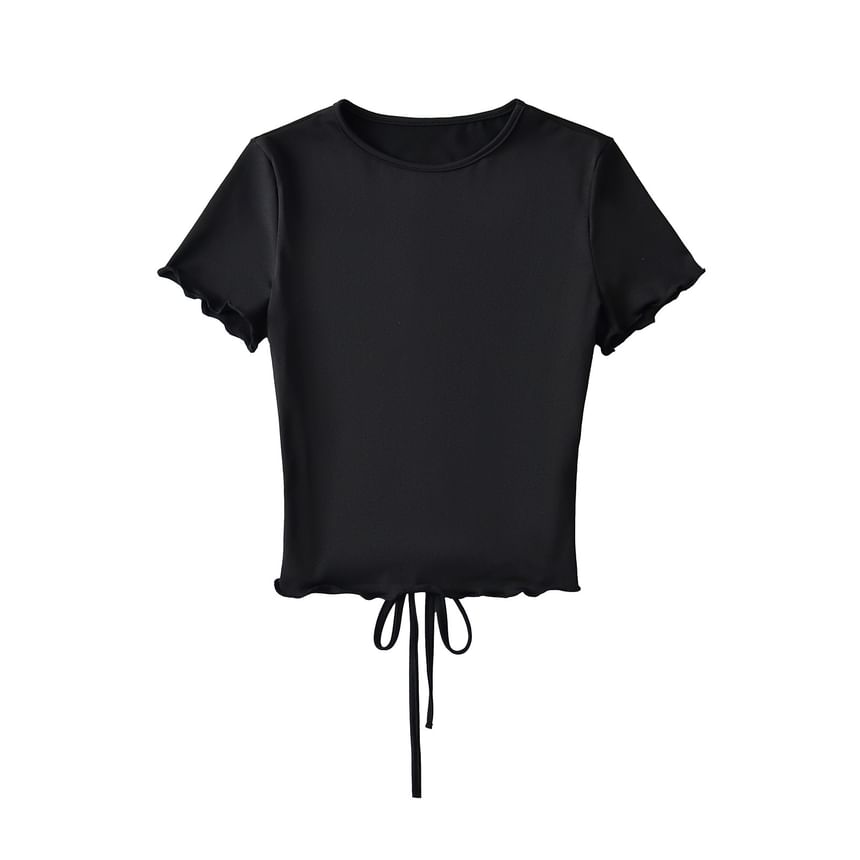 Open-Back Crew-Neck Slim Top with Short Sleeves