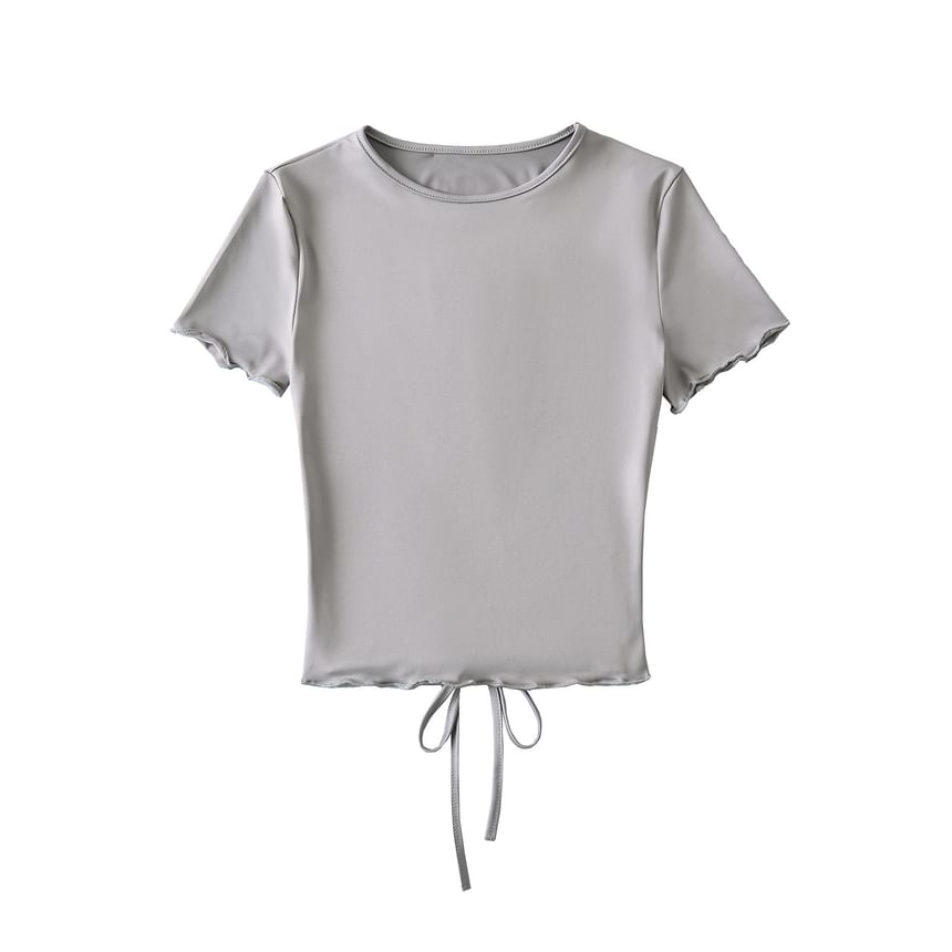Open-Back Crew-Neck Slim Top with Short Sleeves