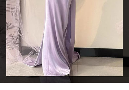 Plain Bow Satin Sheath Tube Evening Gown
