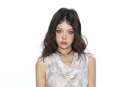 Tie-Dye Ruched Cowl-Neck Cropped Tank Top