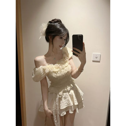 Ruffled Off-Shoulder Blouse, Bow-Hem Skort & Tiered Mini Skirt Set
