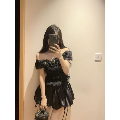 Ruffled Off-Shoulder Blouse, Bow-Hem Skort & Tiered Mini Skirt Set
