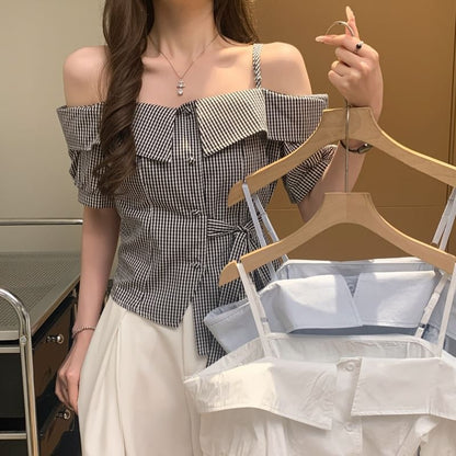 Asymmetric Cold-Shoulder Short-Sleeved Shirt