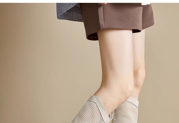 Block Platform Mesh Boots Heel Tall Plain