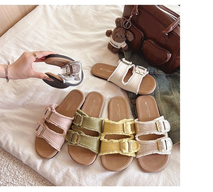 Slide Sandals Buckled Plain
