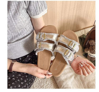 Slide Sandals Buckled Plain