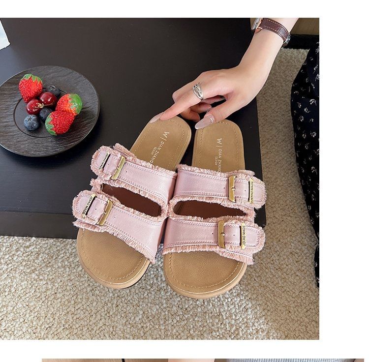 Slide Sandals Buckled Plain
