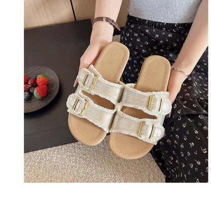 Slide Sandals Buckled Plain