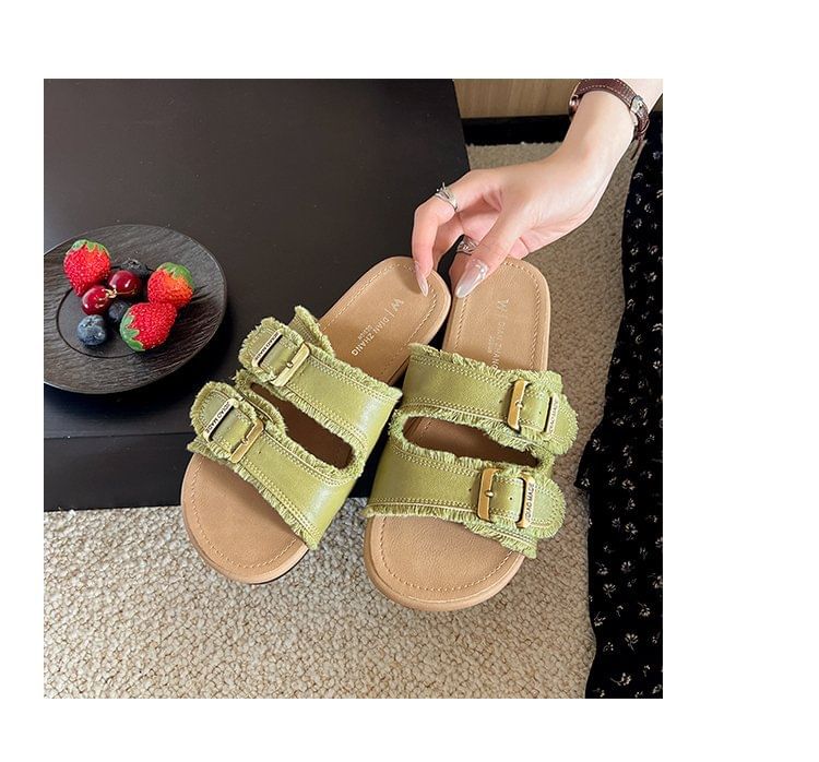Slide Sandals Buckled Plain