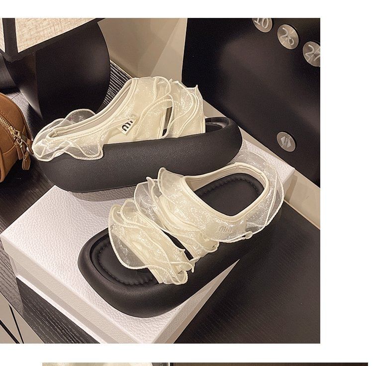 Slide Platform Trim Sandals Ruffle