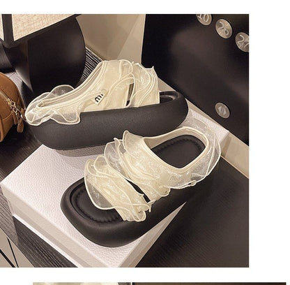 Slide Platform Trim Sandals Ruffle