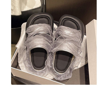 Slide Platform Trim Sandals Ruffle