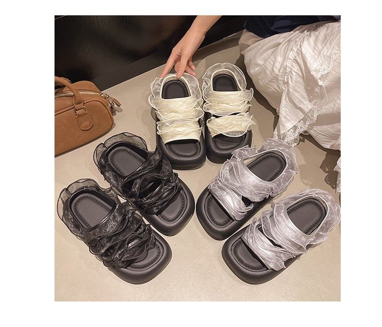 Slide Platform Trim Sandals Ruffle