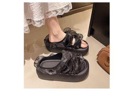 Slide Platform Trim Sandals Ruffle