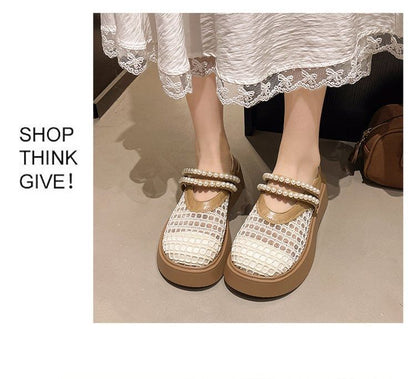 Pearl Platform Detail Faux Mesh Mules