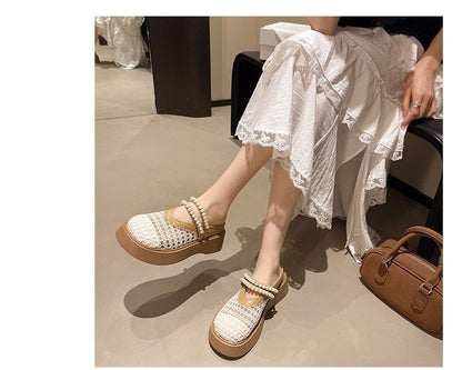 Pearl Platform Detail Faux Mesh Mules