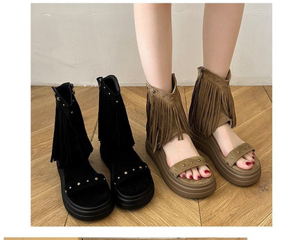 Plain Studded Platform Boots Short